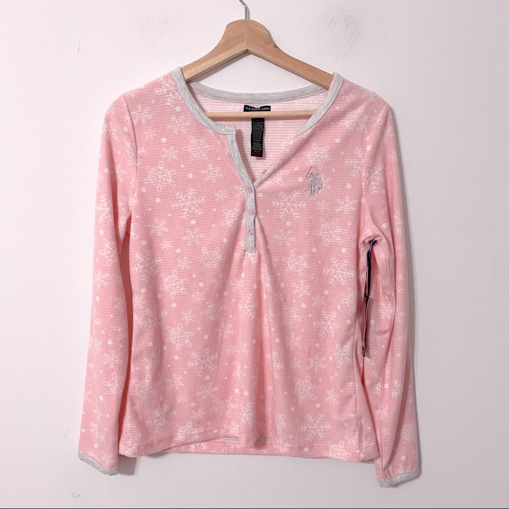 NWT Polo Ralph Lauren pink pajama snowflake top M